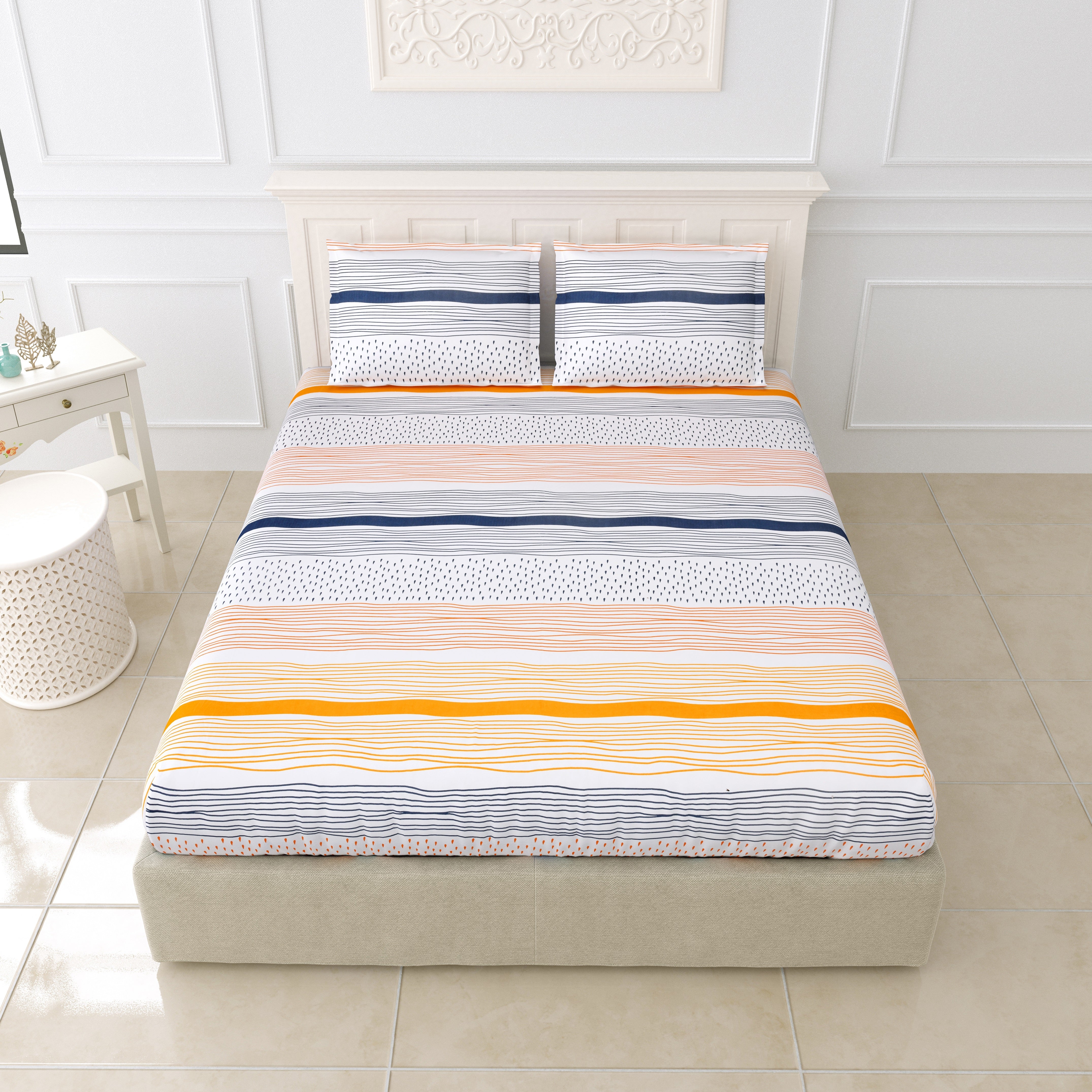 Printed Bedsheet- Double Bed -Colored Waves