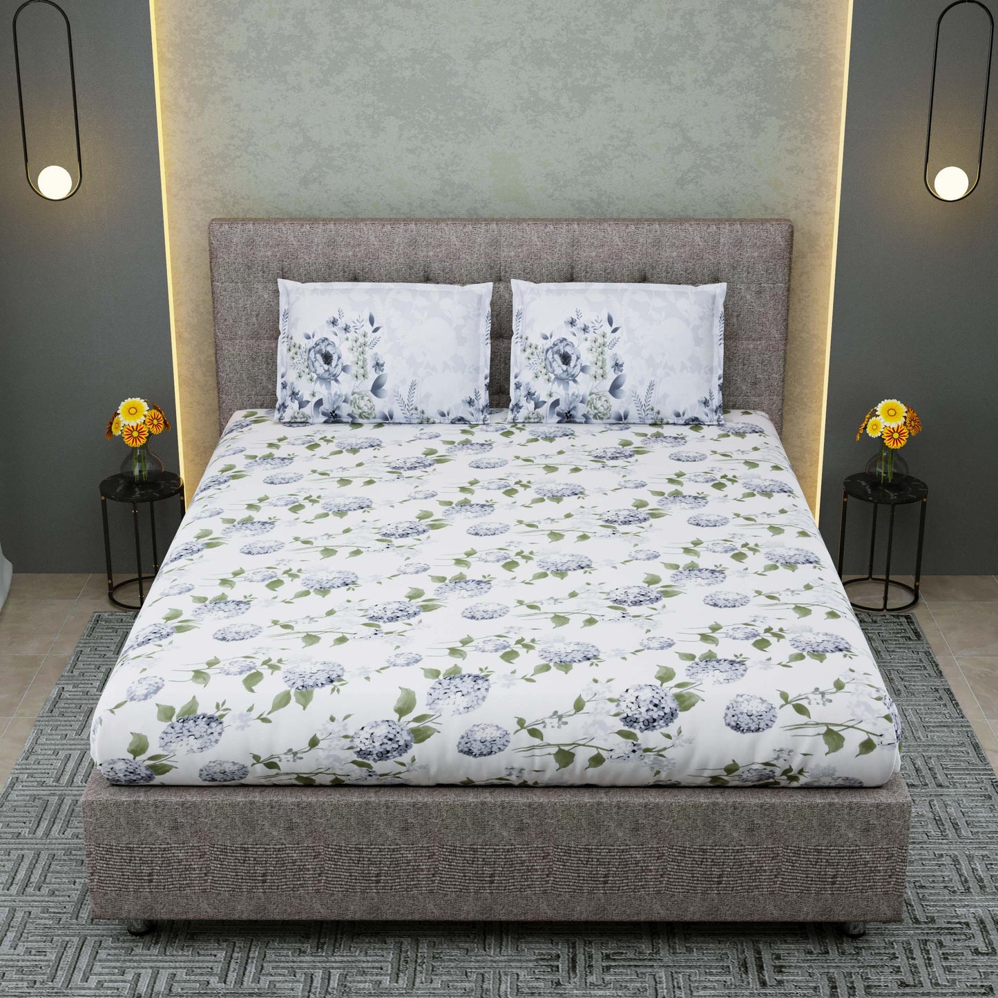 Pure Cotton Printed Bedsheet- Double Bed -Blue Bloom