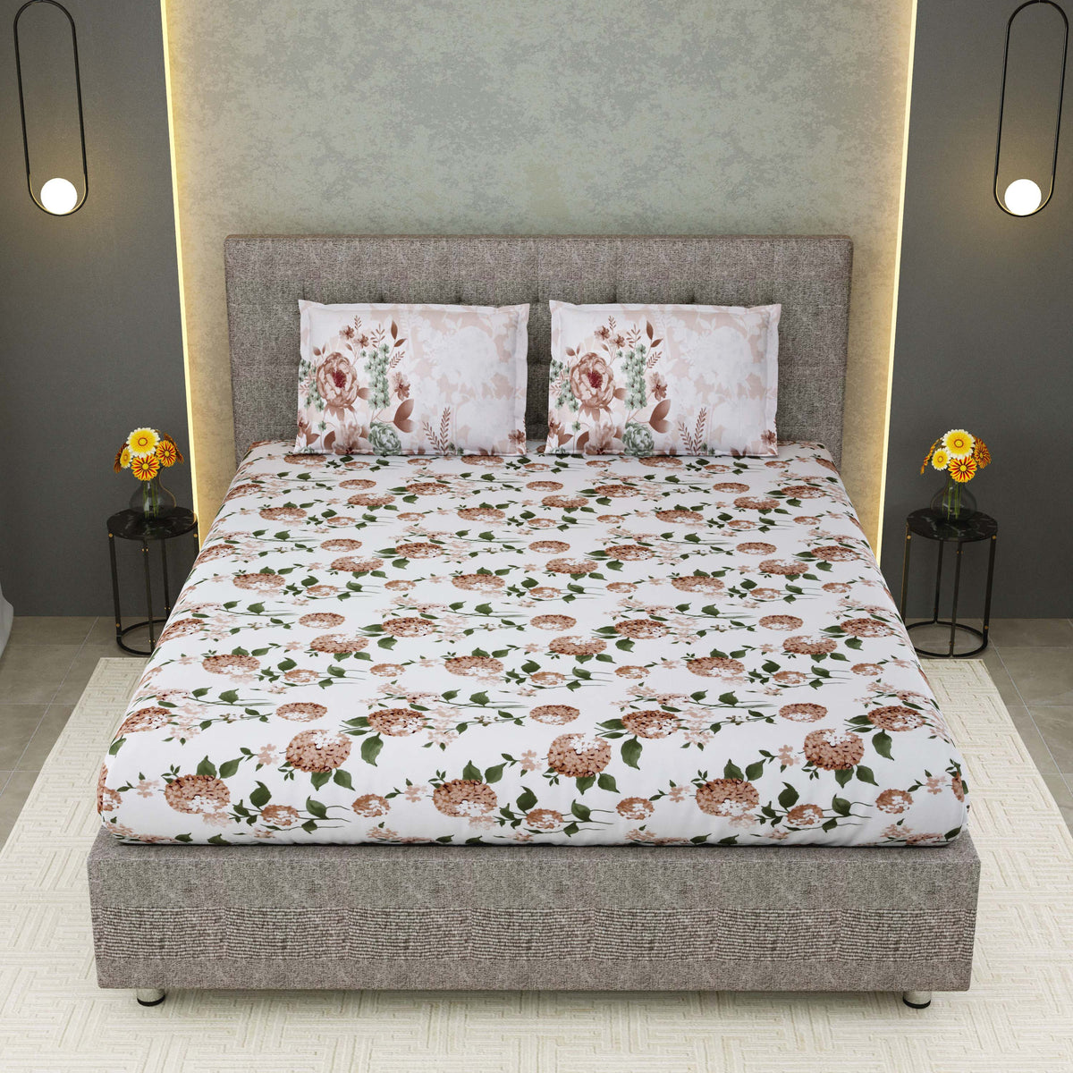Printed Bedsheet- Double Bed -Daisy Brown Bloom
