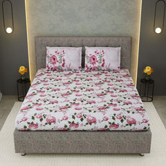Pure Cotton Printed Bedsheet- Double Bed -Daisy Pink Bloom