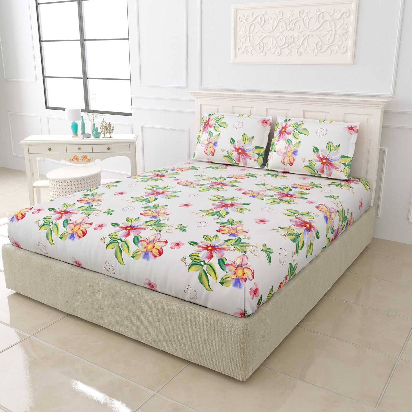 Print Bedsheet - Double Bed - Hibiscus Bunch