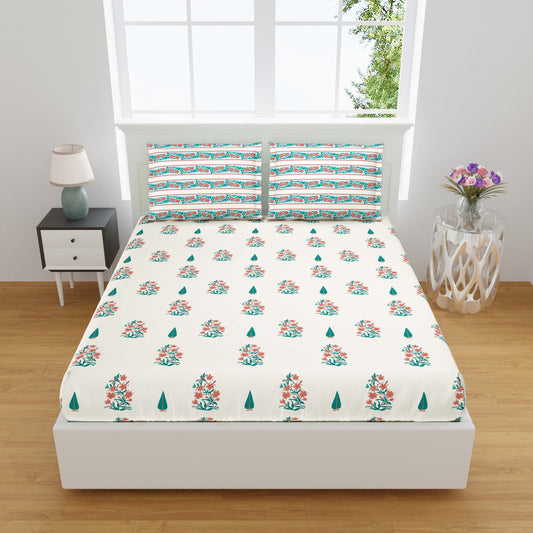 Pure Cotton Printed Bedsheet- Double Bed -Daisy Pink