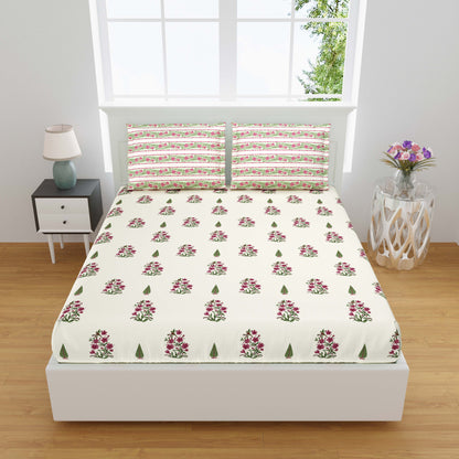 Pure Cotton Printed Bedsheet- Double Bed -Daisy Red