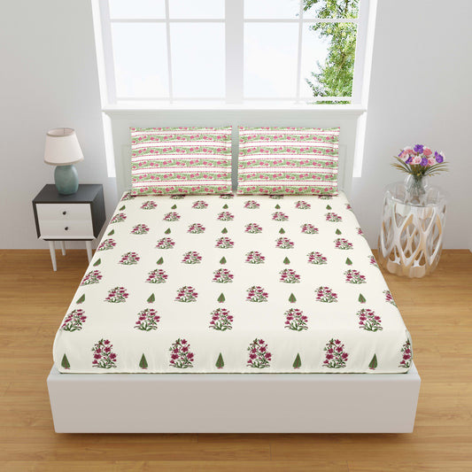 Pure Cotton Printed Bedsheet- Double Bed -Daisy Red