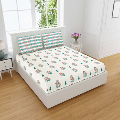 Pure Cotton Printed Bedsheet- Double Bed -Daisy Pink