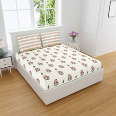 Pure Cotton Printed Bedsheet- Double Bed -Daisy Red