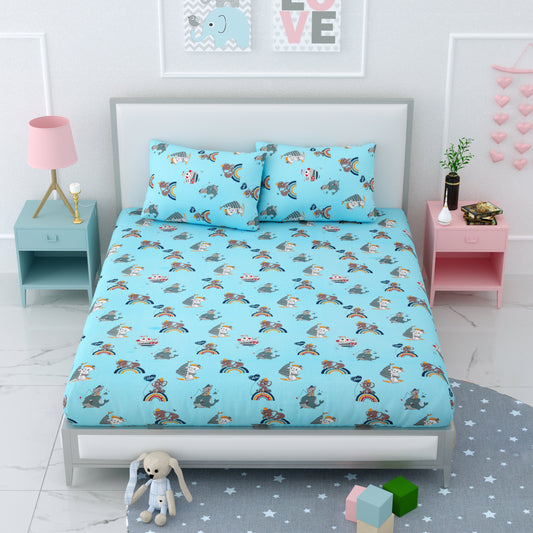 Pure Cotton Printed Bedsheet- Double Bed -For Kids - Hello