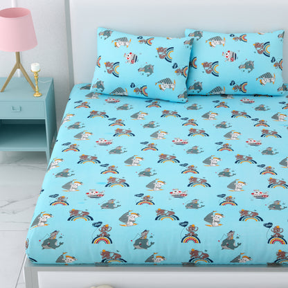 Pure Cotton Printed Bedsheet- Double Bed -For Kids - Hello