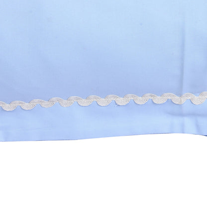 Pillow Covers- Plain Color-Sky Blue with Lace- Pair