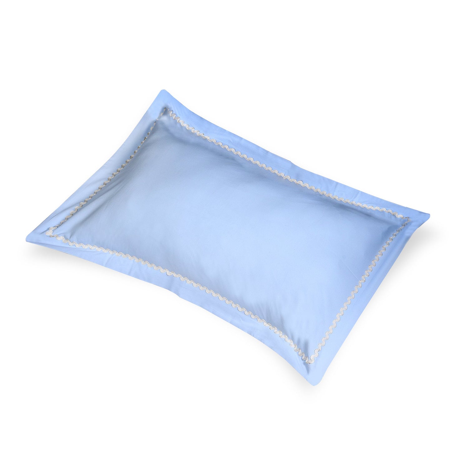 Pillow Covers- Plain Color-Sky Blue with Lace- Pair