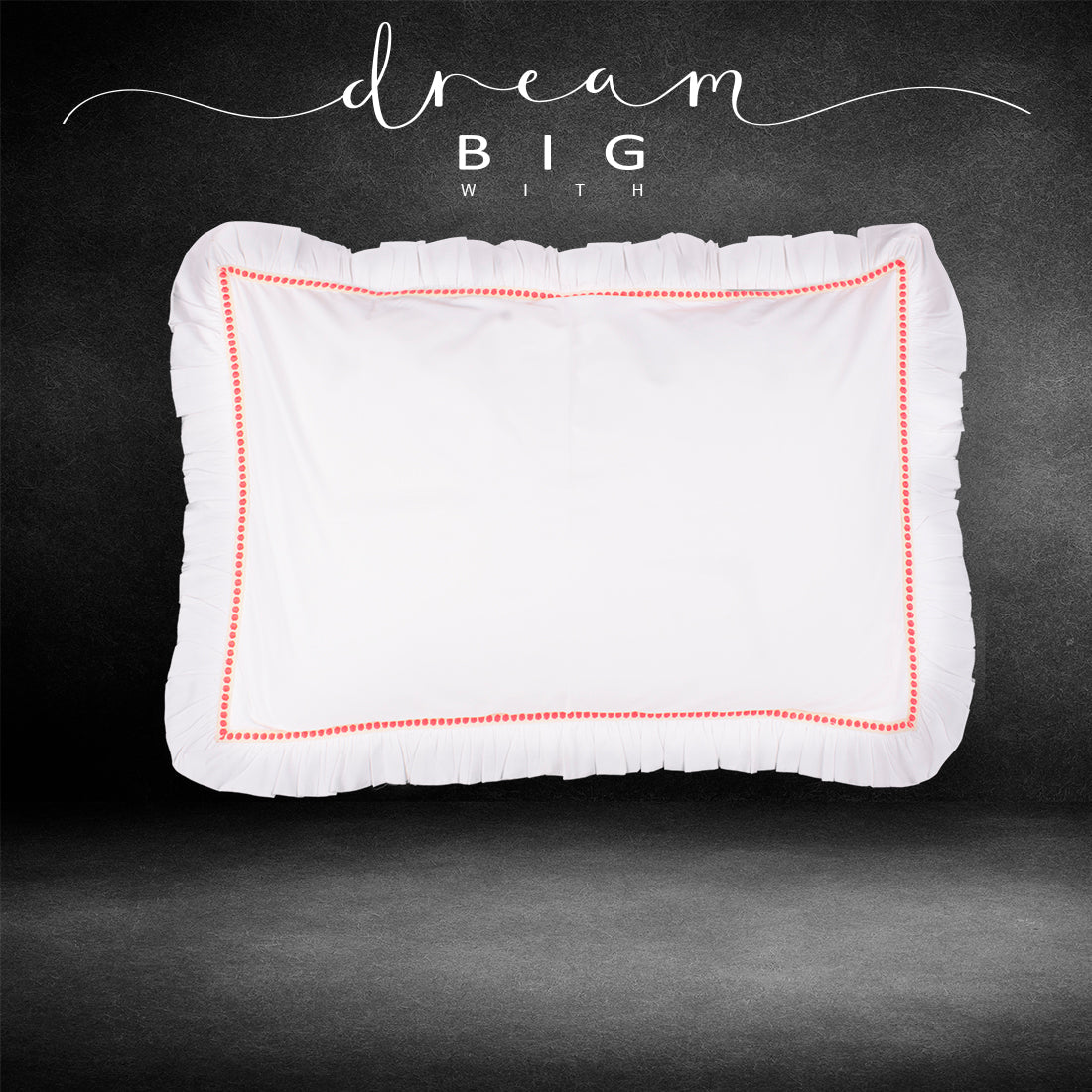 Pillow Cover-Plain Color-White with Fuchsia Lace- Pair