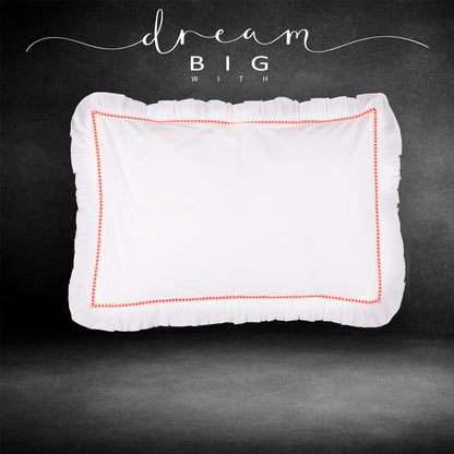 Pillow Cover-Plain Color-White with Fuchsia Lace- Pair