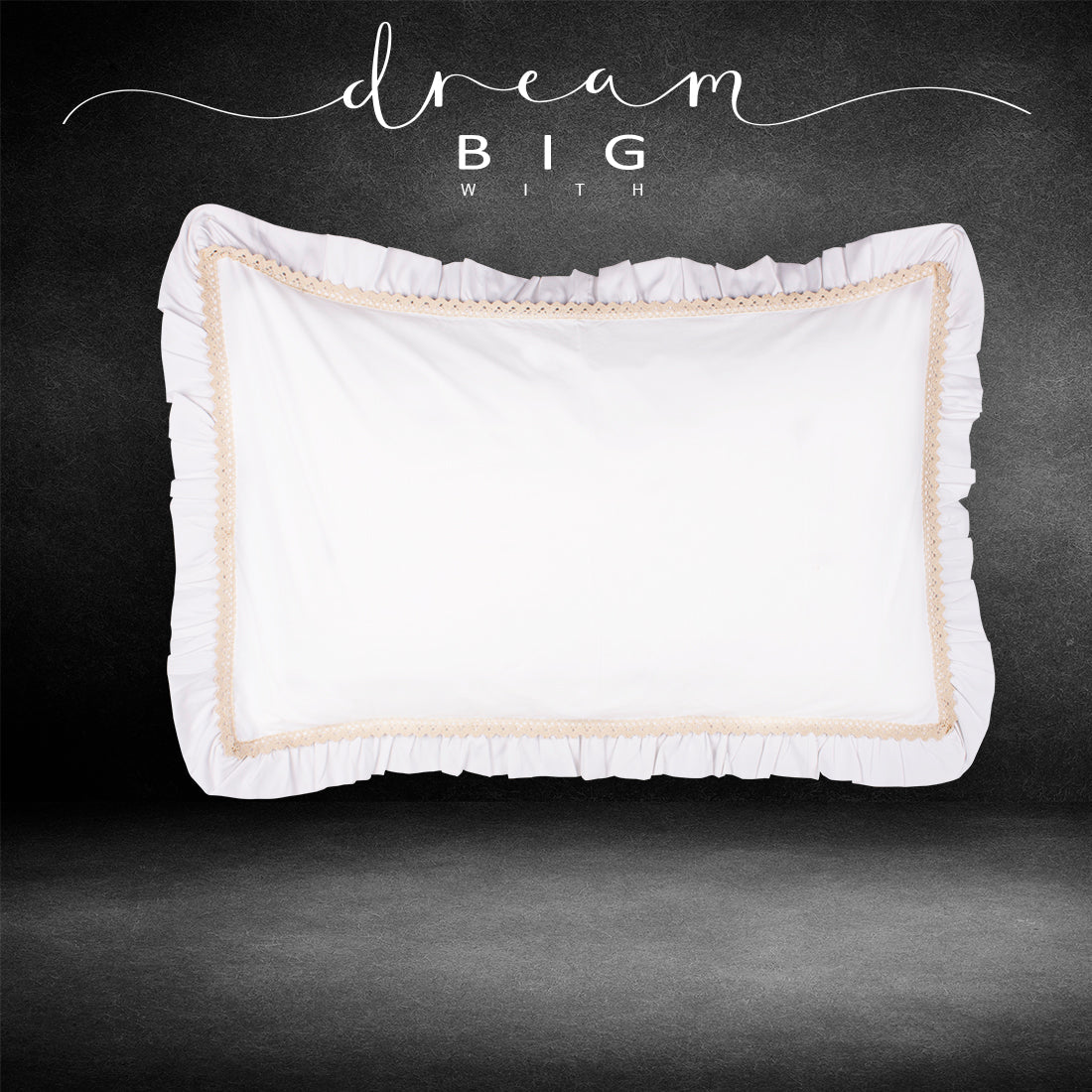 Pillow Covers-Plain Color-White with Cream Lace- Pair