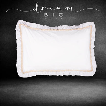 Pillow Covers-Plain Color-White with Cream Lace- Pair
