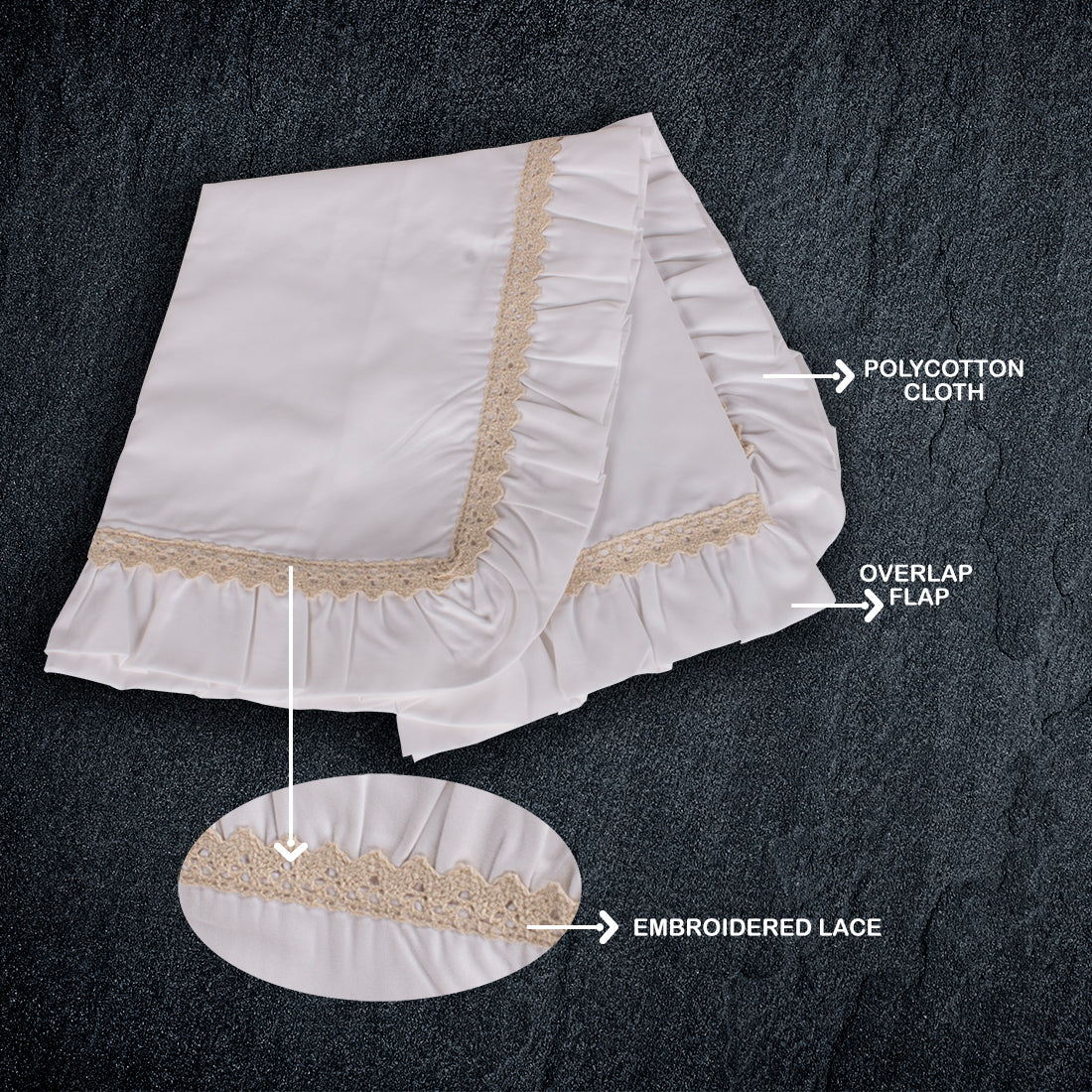 Pillow Covers-Plain Color-White with Cream Lace- Pair