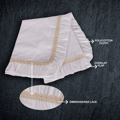 Pillow Covers-Plain Color-White with Cream Lace- Pair