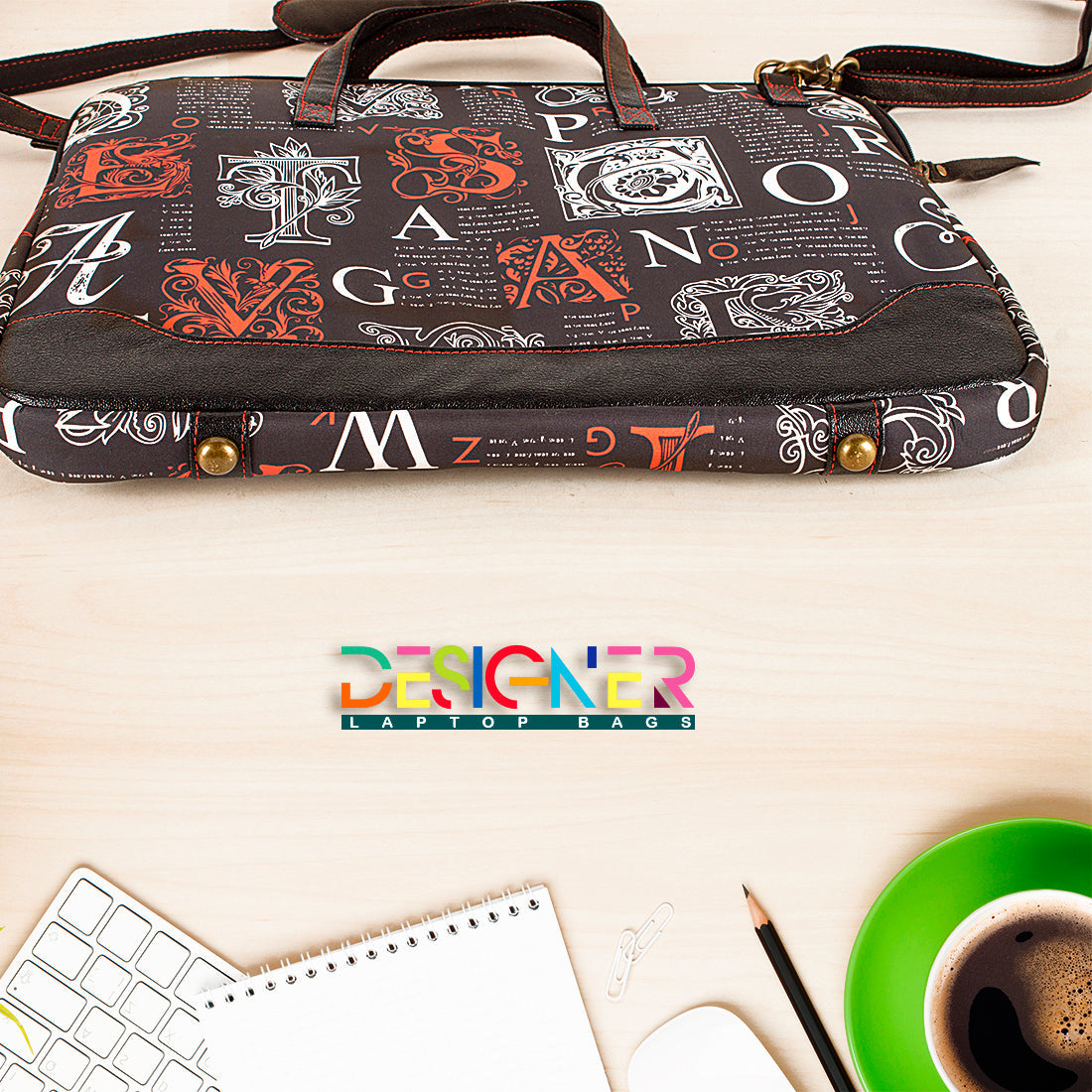 Laptop Bag - Crazy Black n Red Alphabets