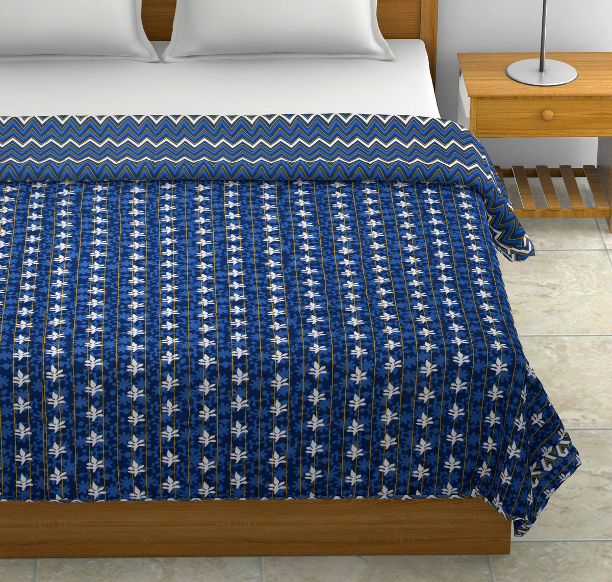 Dohar Cotton-Double Bed- Indigo Blue Waves