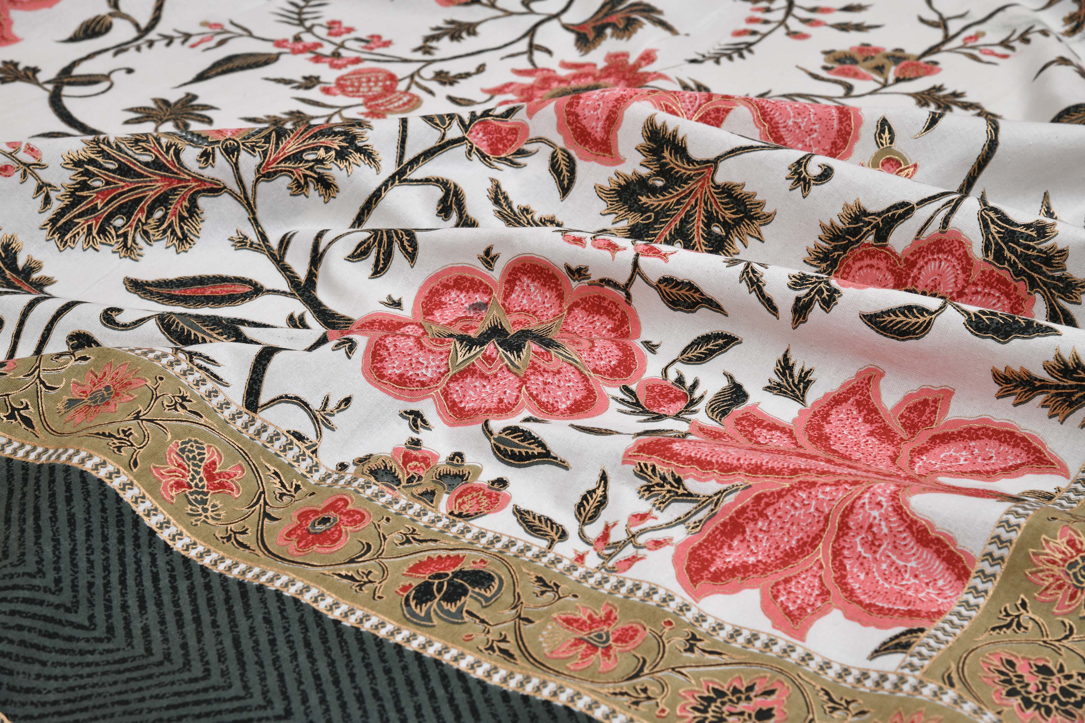 Pure Cotton Printed Bedsheet- Double Bed -Golden Red Flora