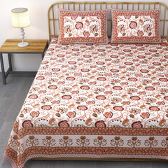 Pure Cotton Printed Bedsheet- Double Bed -Golden Pink Bouquet