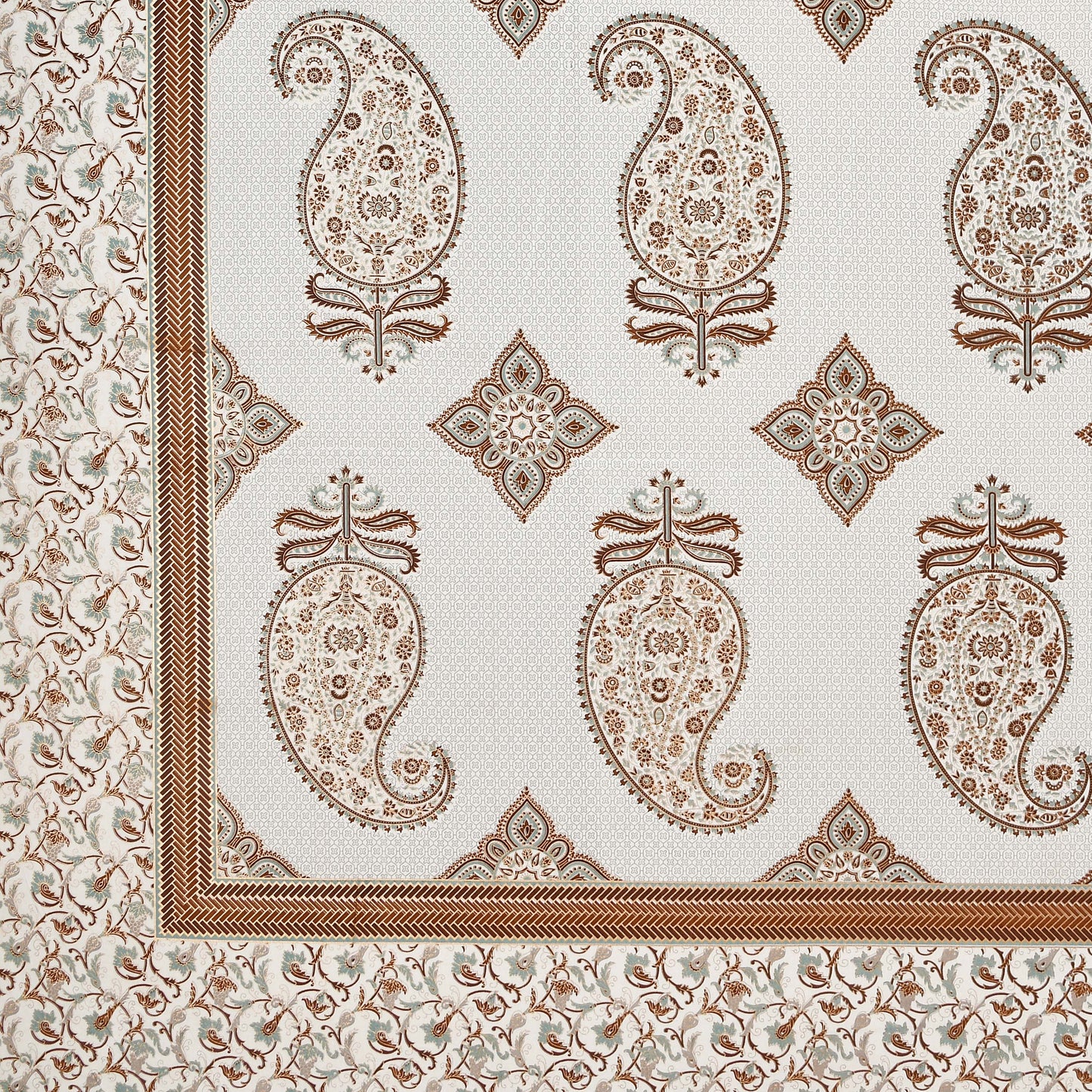 Pure Cotton Printed Bedsheet- Double Bed -Golden Light Blue Paisely