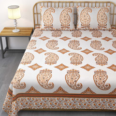 Pure Cotton Printed Bedsheet- Double Bed -Golden Orange Paisely