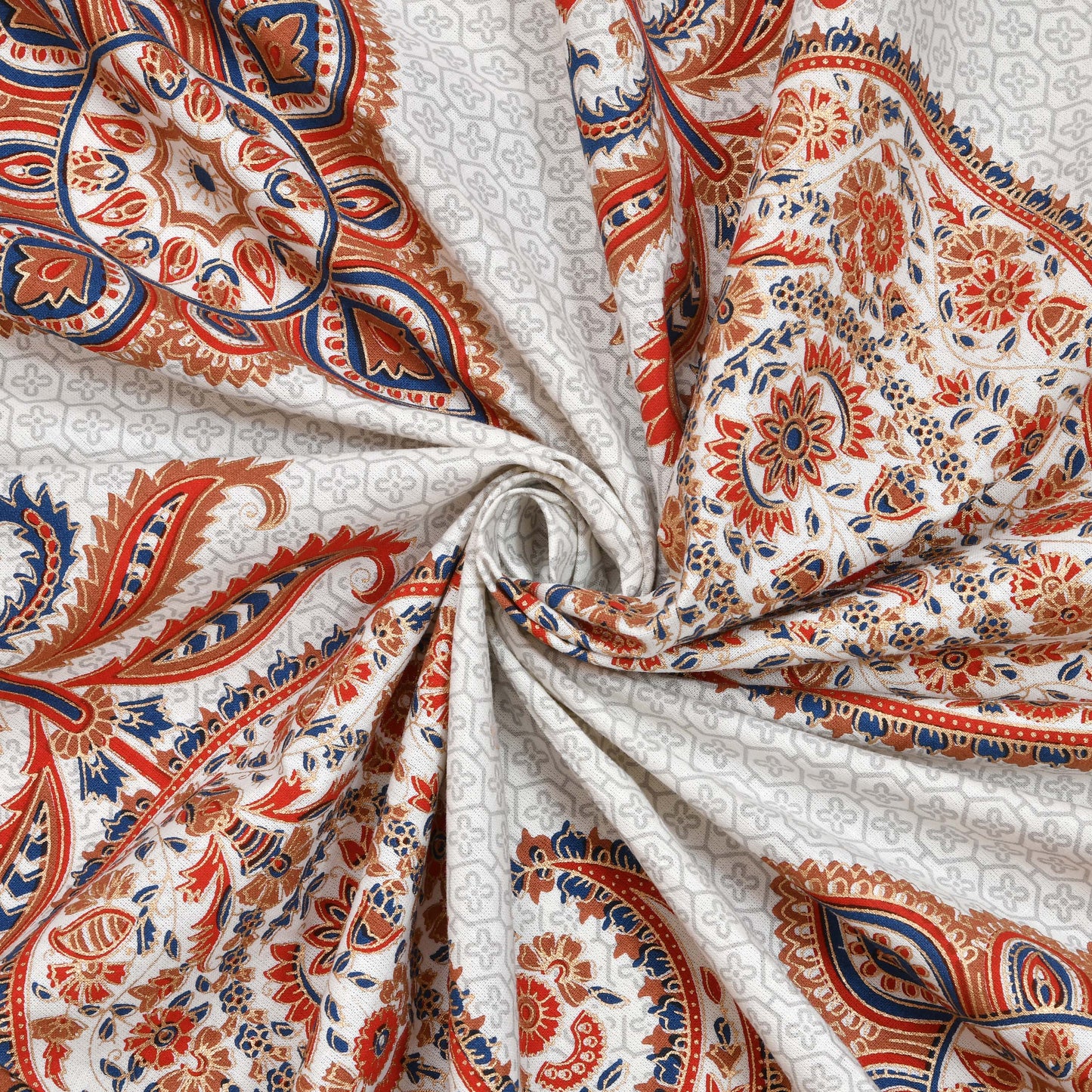 Pure Cotton Printed Bedsheet- Double Bed -Golden Blue Paisely
