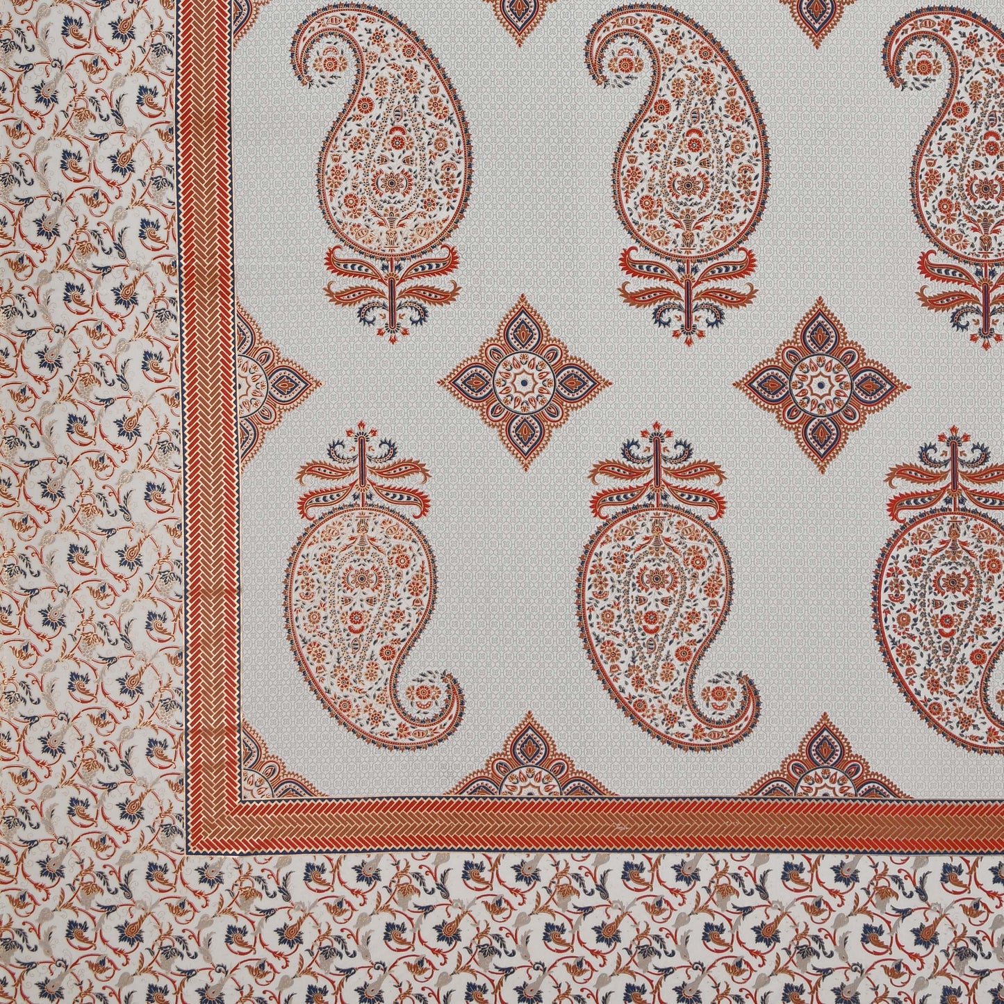 Pure Cotton Printed Bedsheet- Double Bed -Golden Blue Paisely