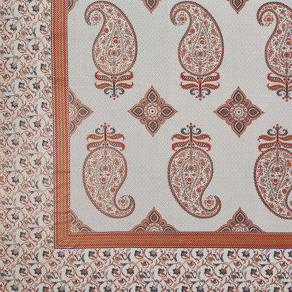 Pure Cotton Printed Bedsheet- Double Bed -Golden Blue Paisely