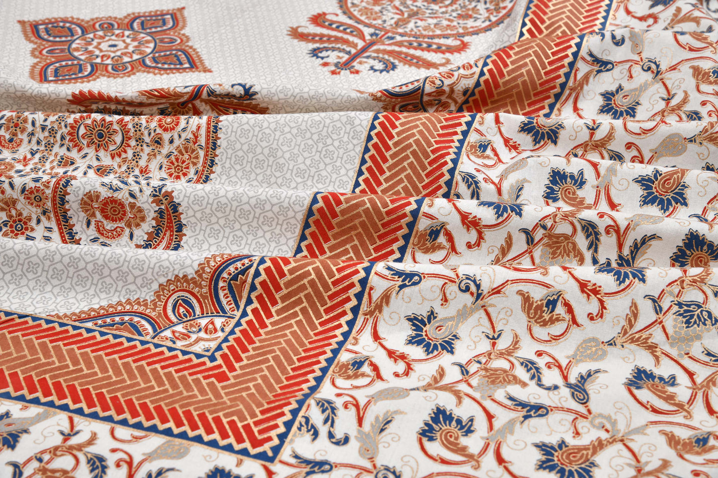 Pure Cotton Printed Bedsheet- Double Bed -Golden Blue Paisely