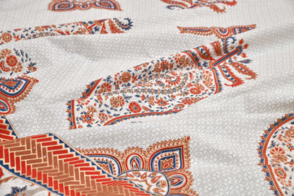 Pure Cotton Printed Bedsheet- Double Bed -Golden Blue Paisely