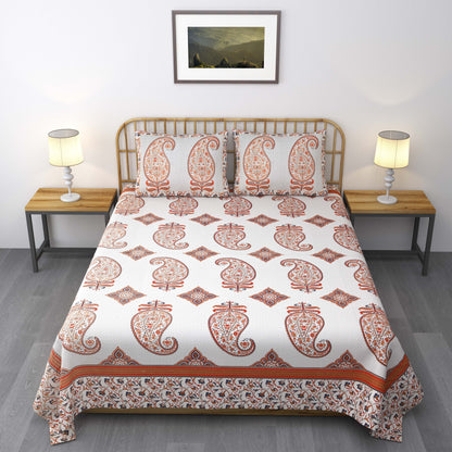 Pure Cotton Printed Bedsheet- Double Bed -Golden Blue Paisely