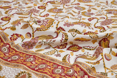 Pure Cotton Printed Bedsheet- Double Bed - Golden Yellow Peacock