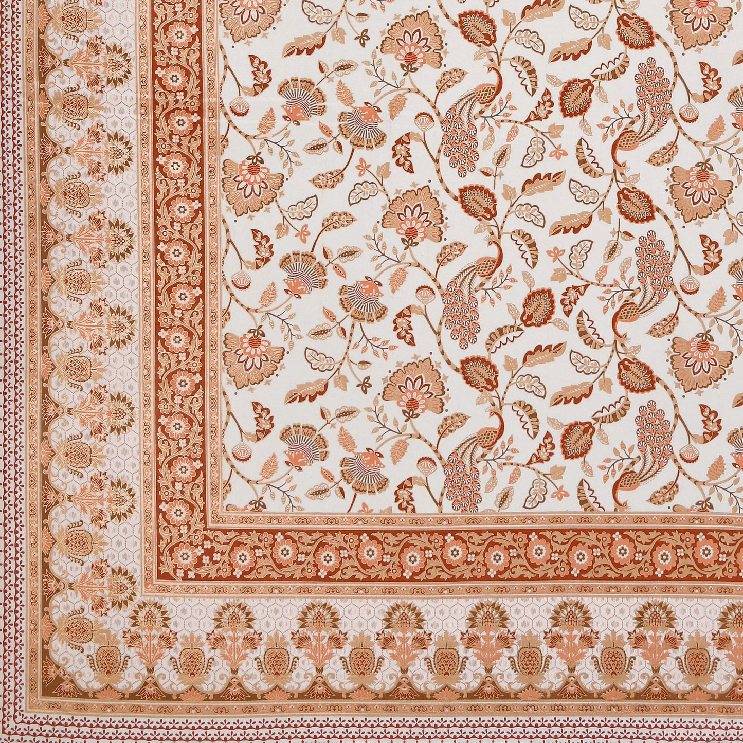 Pure Cotton Printed Bedsheet- Double Bed -Golden Peach Peacock