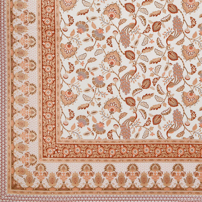 Pure Cotton Printed Bedsheet- Double Bed -Golden Peach Peacock