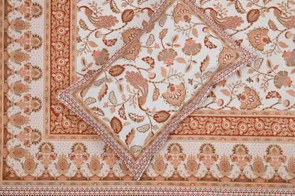 Pure Cotton Printed Bedsheet- Double Bed -Golden Peach Peacock