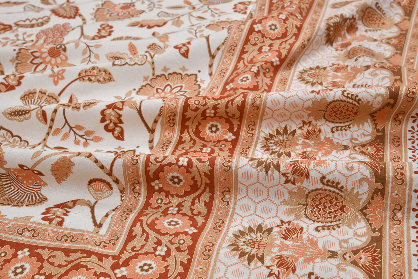Pure Cotton Printed Bedsheet- Double Bed -Golden Peach Peacock