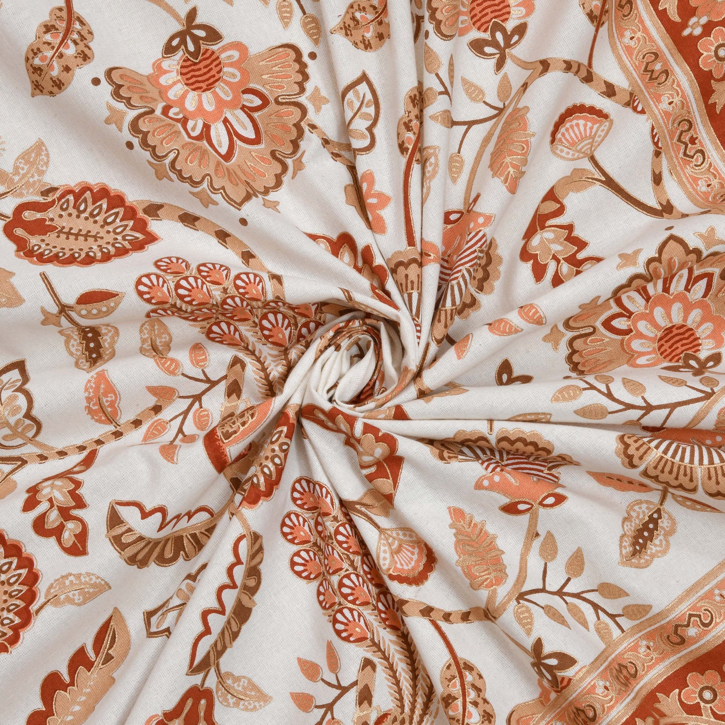 Pure Cotton Printed Bedsheet- Double Bed -Golden Peach Peacock