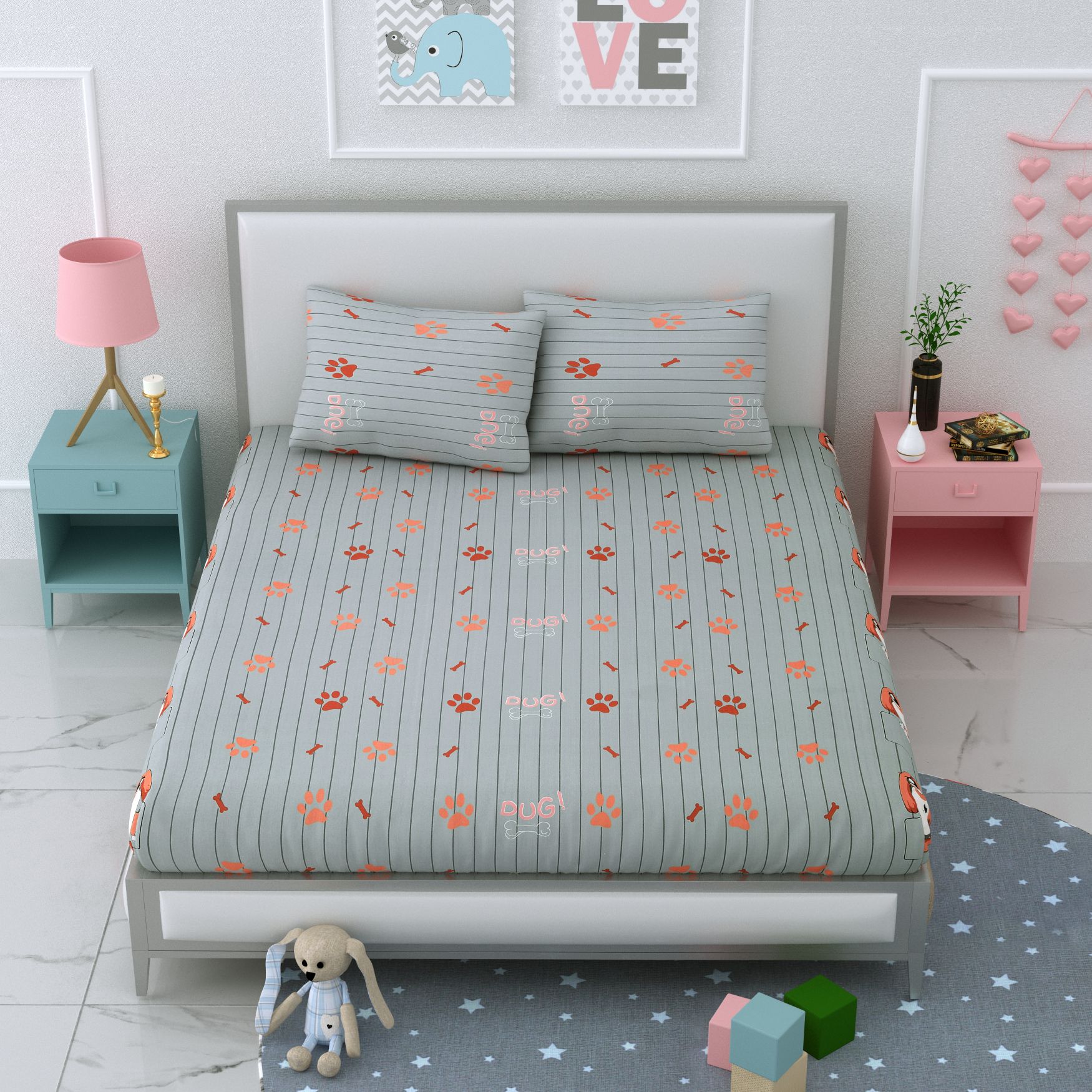 Printed Bedsheet- Double Bed -For Kids - My Paws