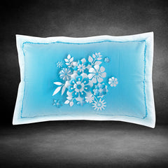 Pillow Covers-Printed-Blue 3D Flowers- Pair