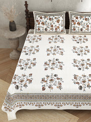 Pure Cotton Print Bedsheet-Double Bed-Multi Floral-Grayish Blue