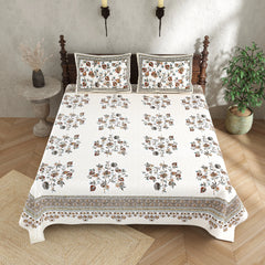 Pure Cotton Print Bedsheet-Double Bed-Multi Floral-Grayish Blue