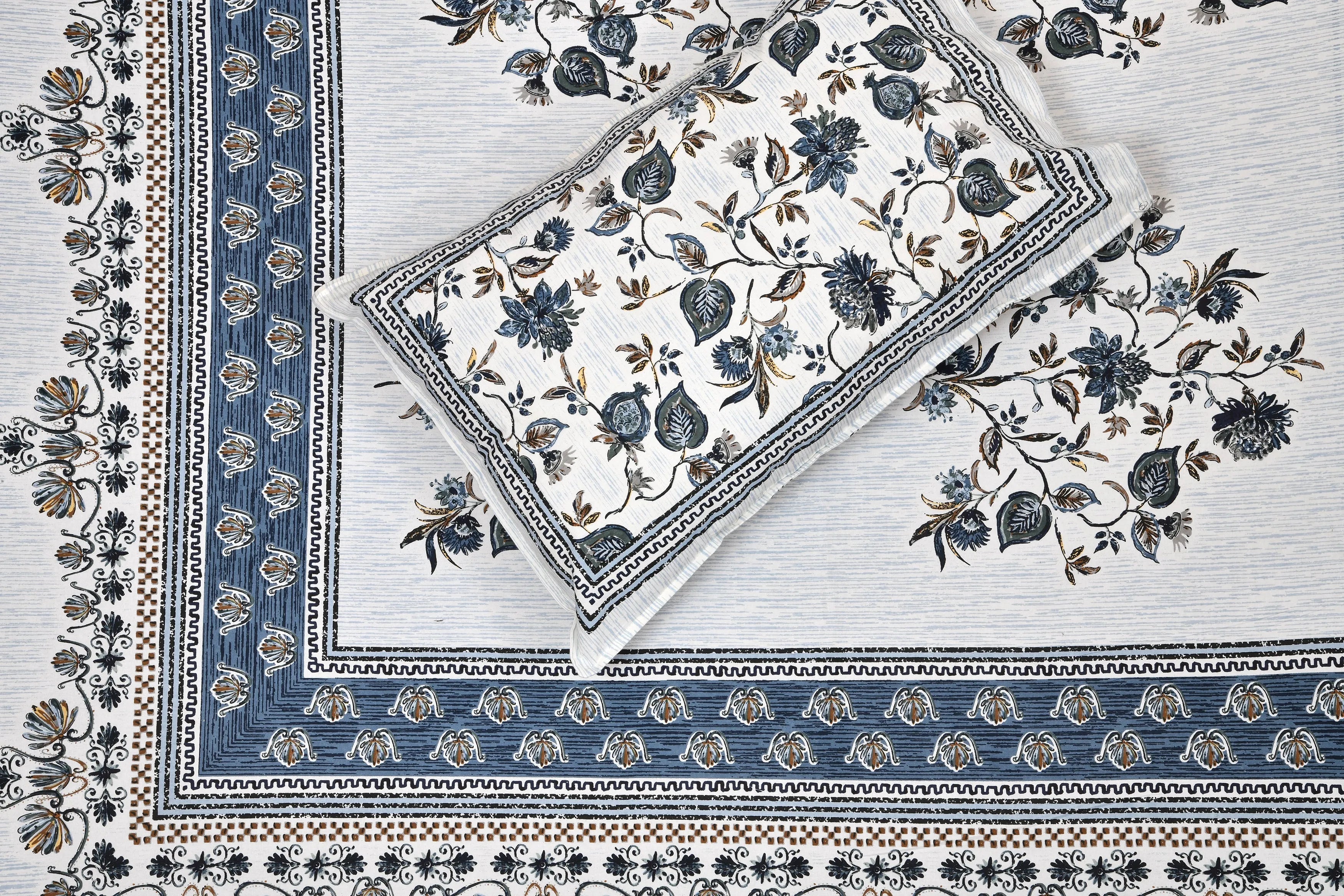 Pure Cotton Print Bedsheet-Double Bed-Multi Floral - Blue
