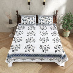 Ethnic Print Bedsheet-Double Bed-Multi Floral - Blue
