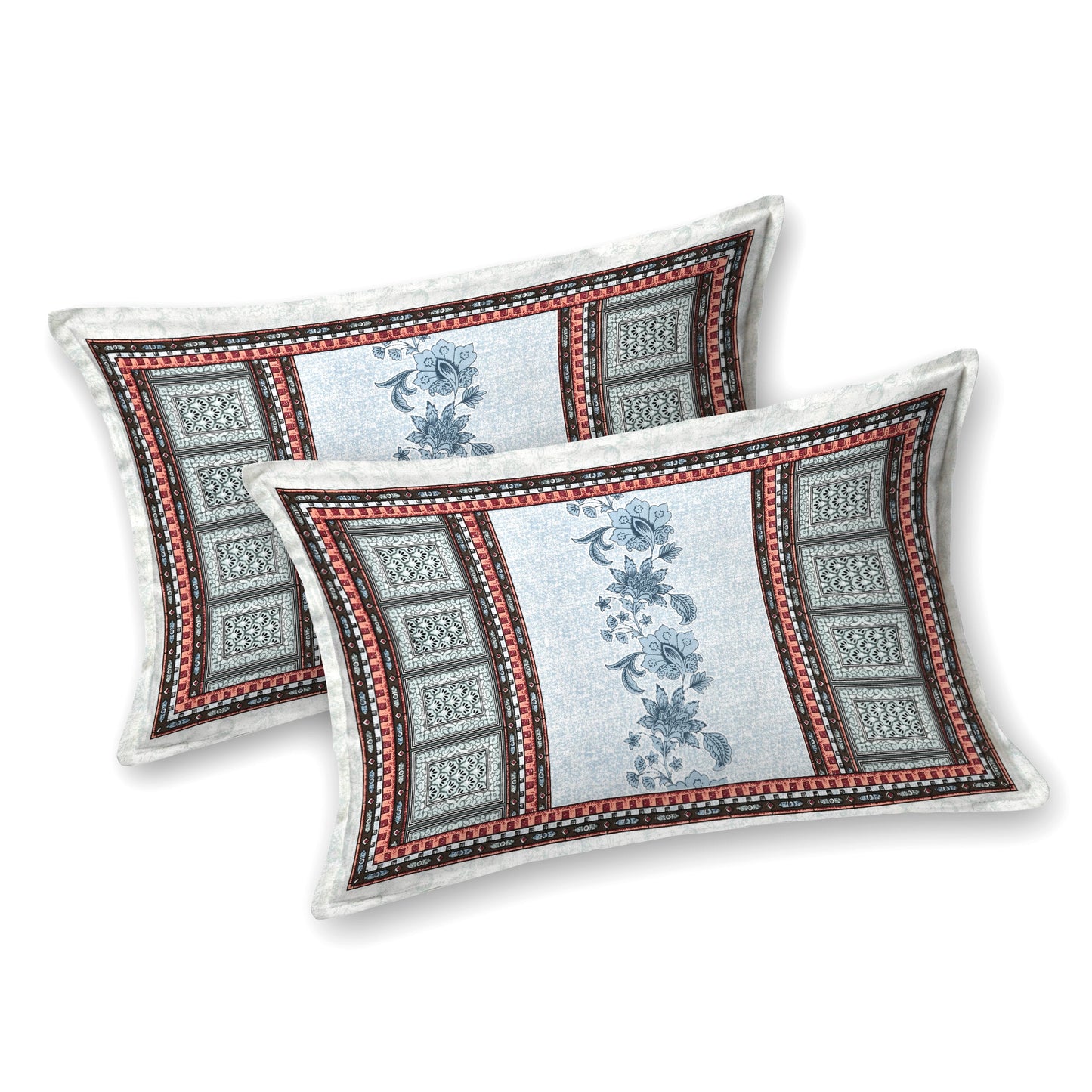 Pure Cotton Print Bedsheet - Double Bed- Bel Buta- Blue n Multi