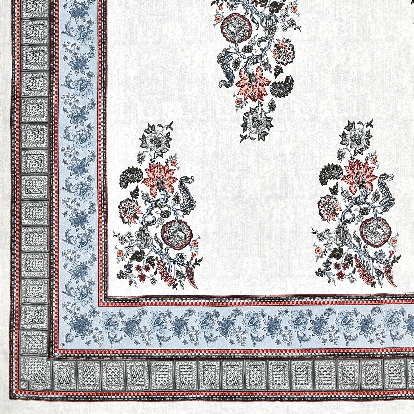 Pure Cotton Print Bedsheet - Double Bed- Bel Buta- Blue n Multi
