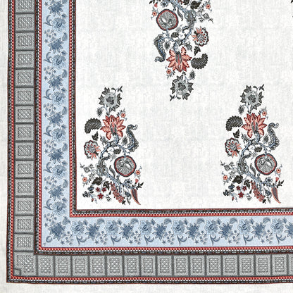 Pure Cotton Print Bedsheet - Double Bed- Bel Buta- Blue n Multi