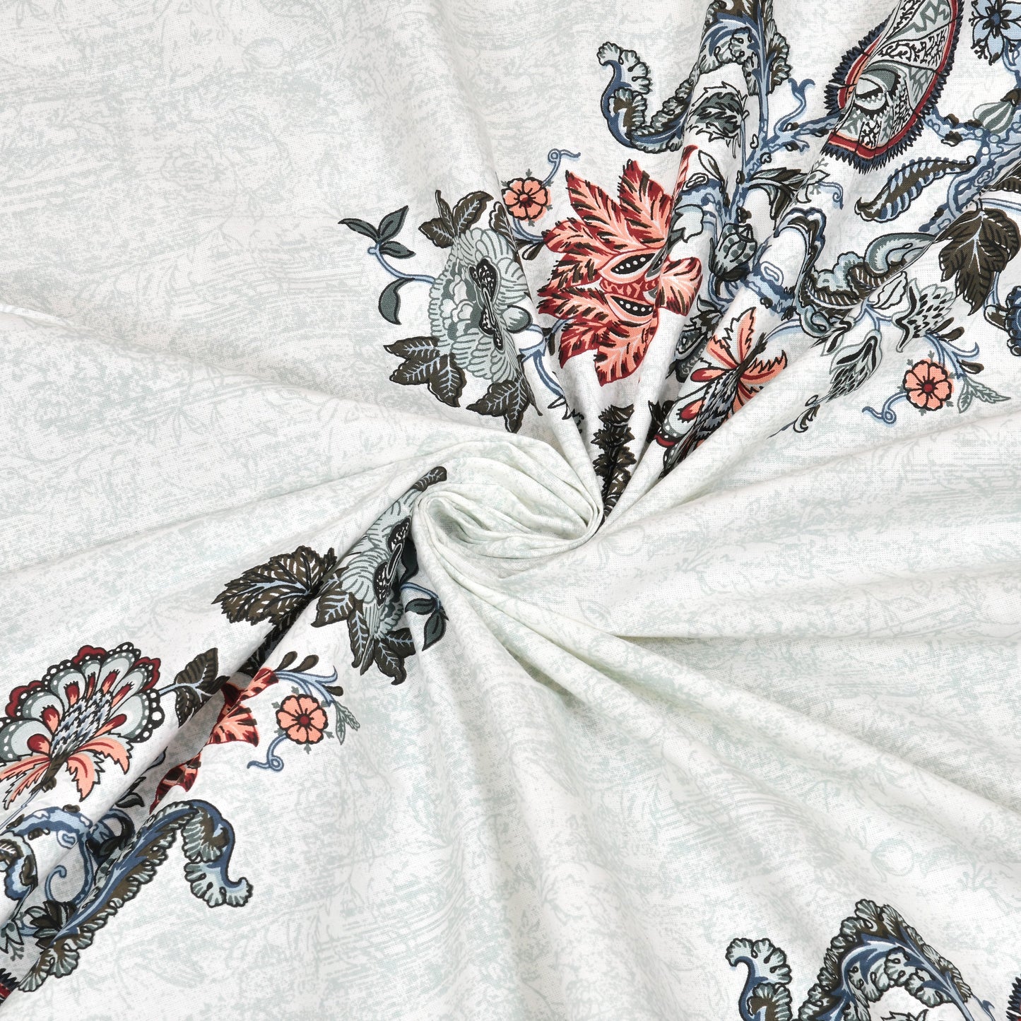 Pure Cotton Print Bedsheet - Double Bed- Bel Buta- Blue n Multi
