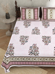 Pure Cotton Print Bedsheet-Double Bed-Bel Buta-Pink n Multi