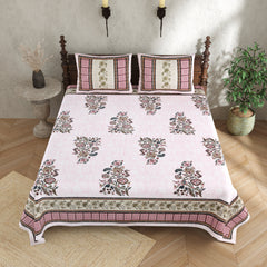 Pure Cotton Print Bedsheet-Double Bed-Bel Buta-Pink n Multi